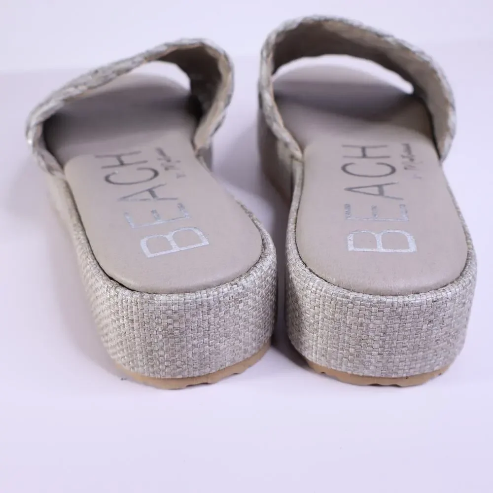 BEACH by Matisse Cairo Platform Sandal Gray Raffia Slip Espadrille  Women's 10M